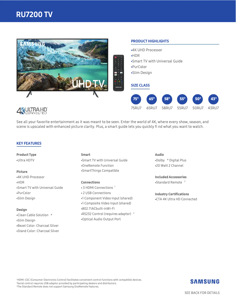 Page n°1 - Fiche technique Samsung UN55RU7200