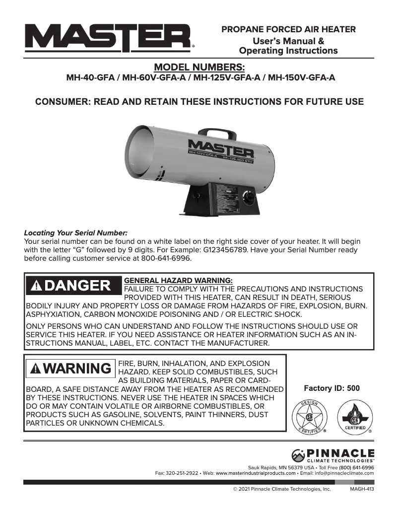Page n°1 - Manuel utilisateur Master MH-125V-GFA-A