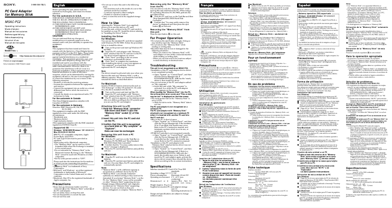 Page n°1 - Manuel utilisateur Sony MSAC-PC2