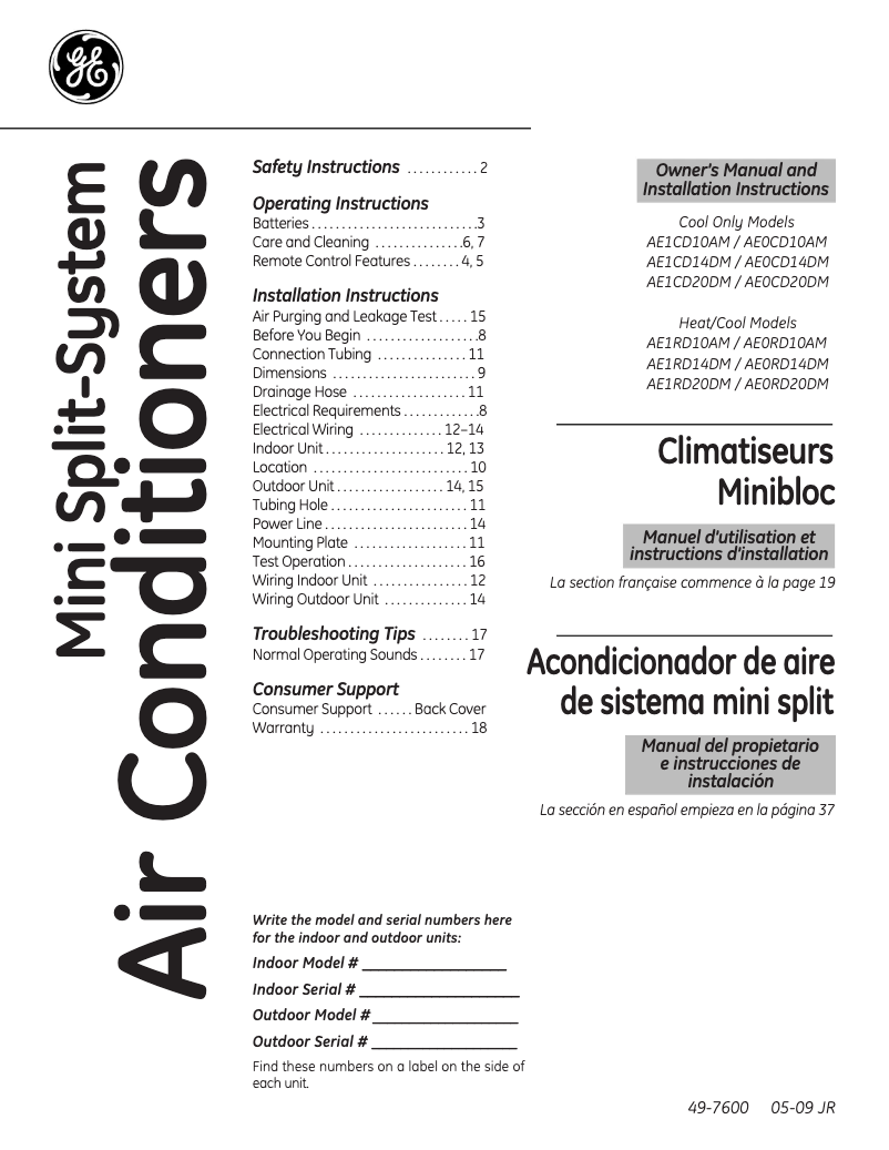Page 1 de la notice Guide d'installation GE AE0CD14DM