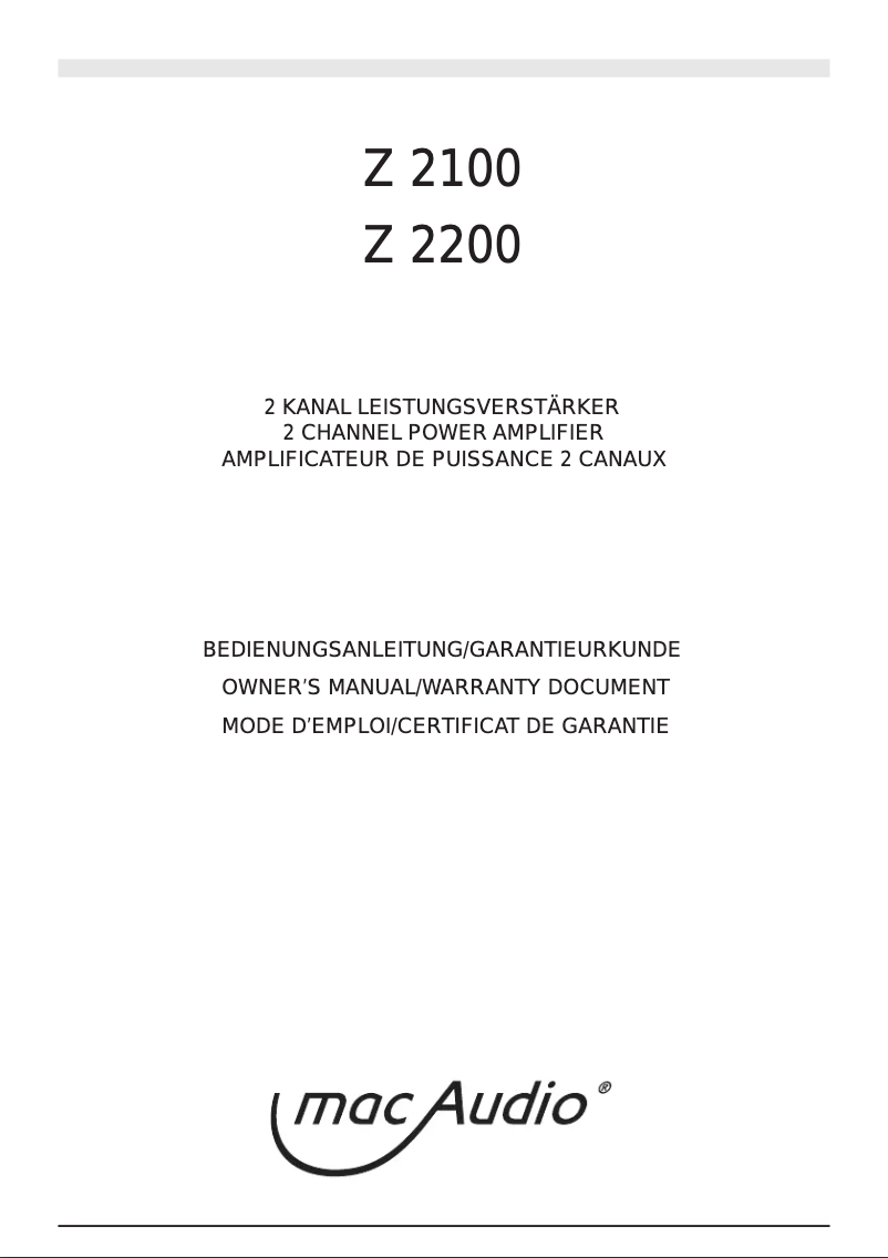 Page 1 de la notice Manuel utilisateur Mac Audio Z 2200