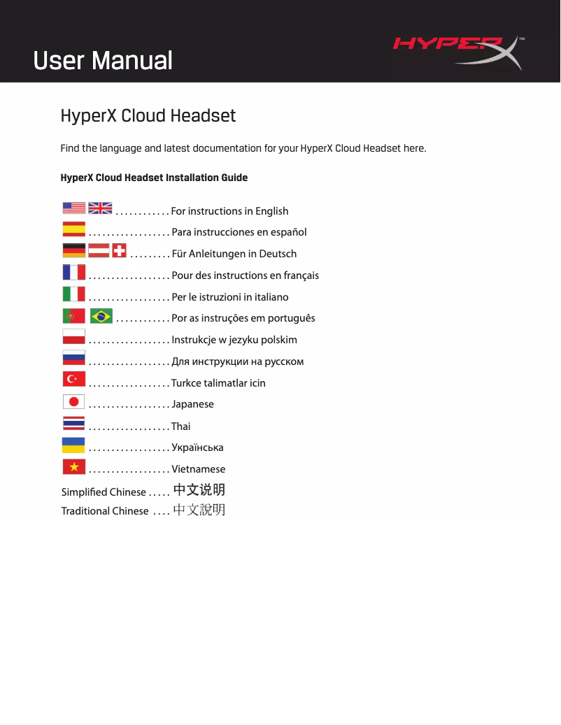 Image de la première page du manuel de l'appareil HyperX CloudX