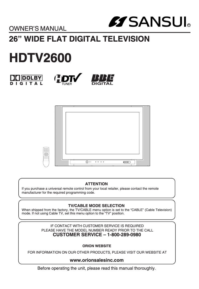 Página 1 del manual Manual de usuario Sansui HDTV2600