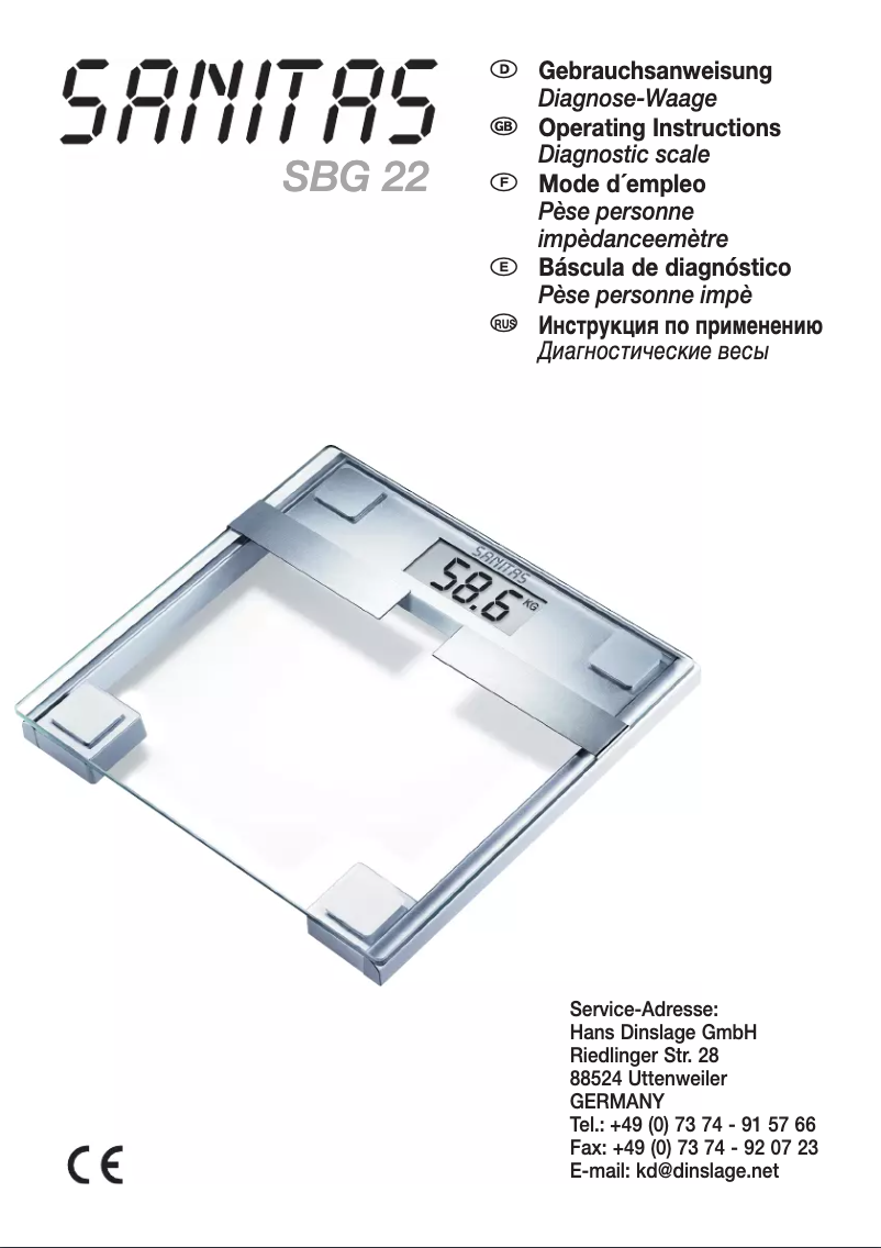 Page 1 de la notice Manuel utilisateur Sanitas SBG 22