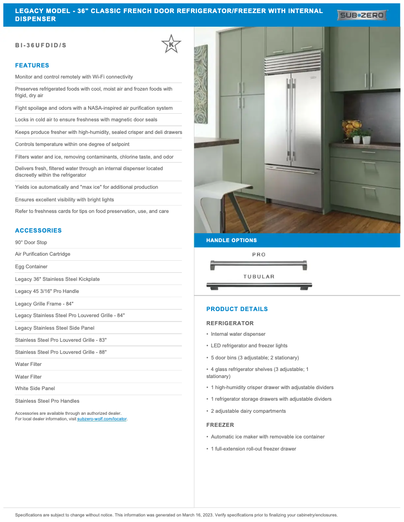 Page n°1 - Manuel utilisateur Sub-Zero BI-36UFDIS