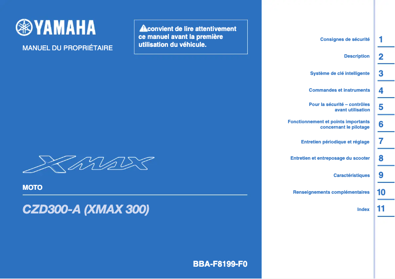 Image de la première page du manuel de l'appareil XMAX 300 (2021)