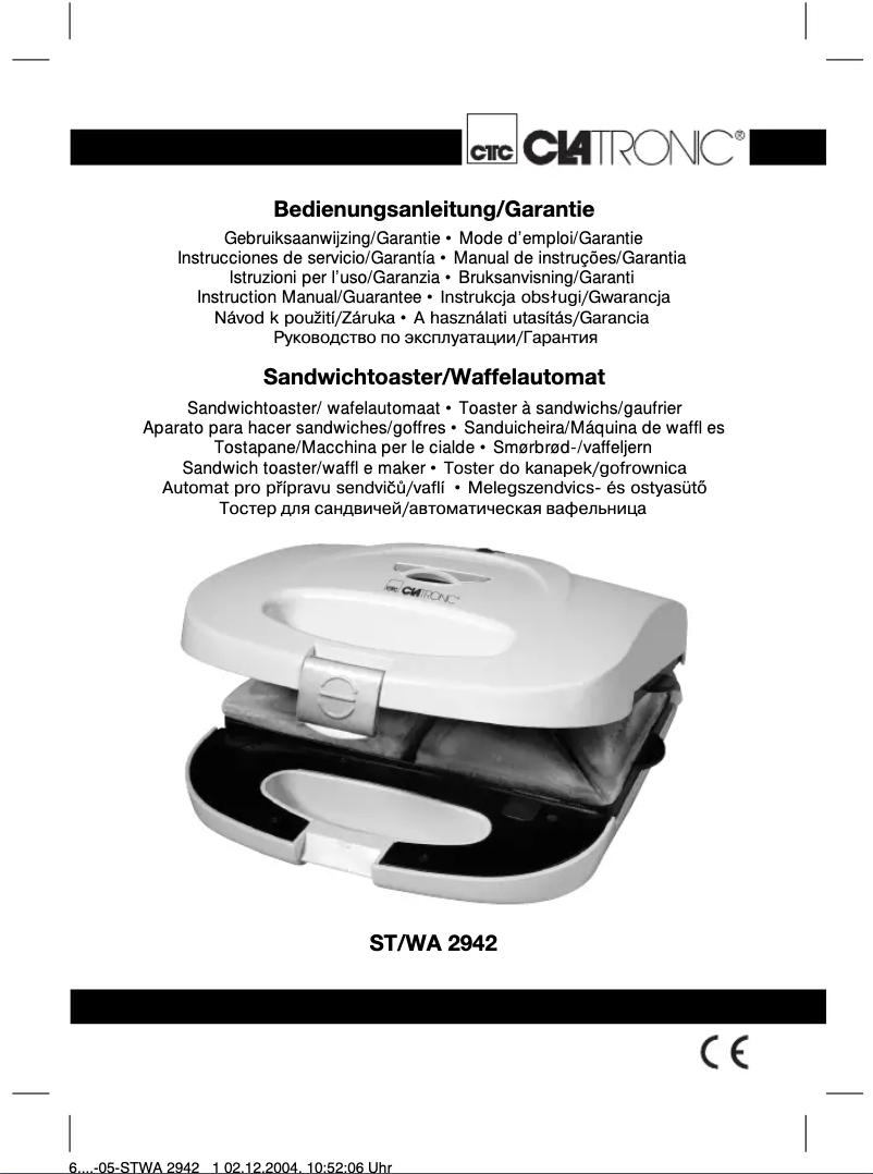 Page 1 de la notice Manuel utilisateur Clatronic ST WA 2942