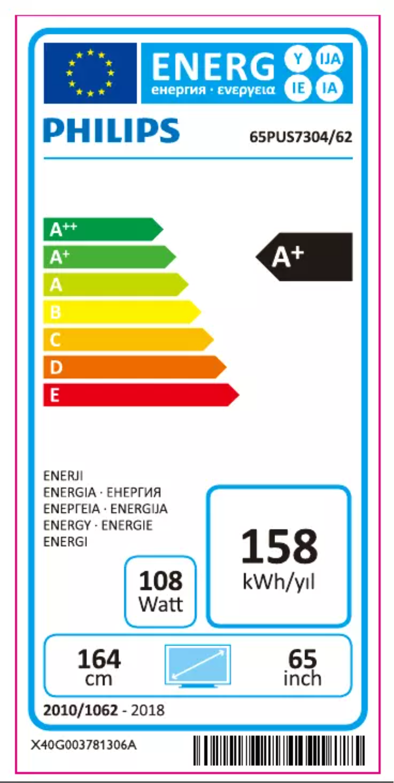 Page 1 de la notice Label énergétique Philips The One 65PUS7304