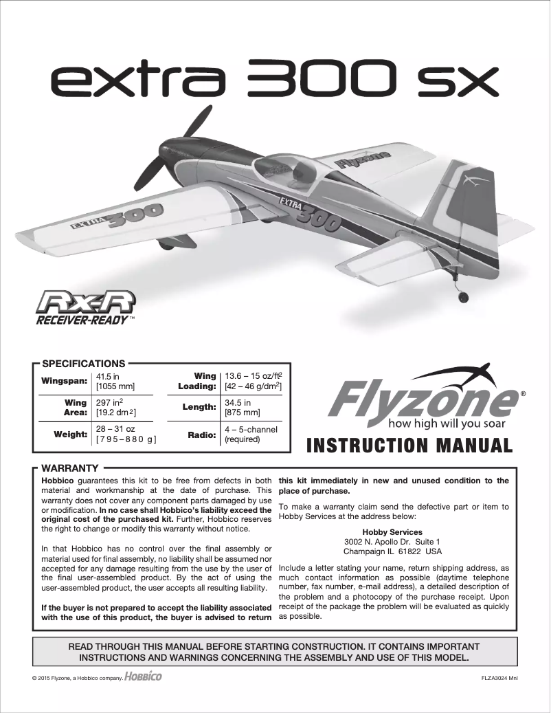 Image de la première page du manuel de l'appareil Extra 300 SX