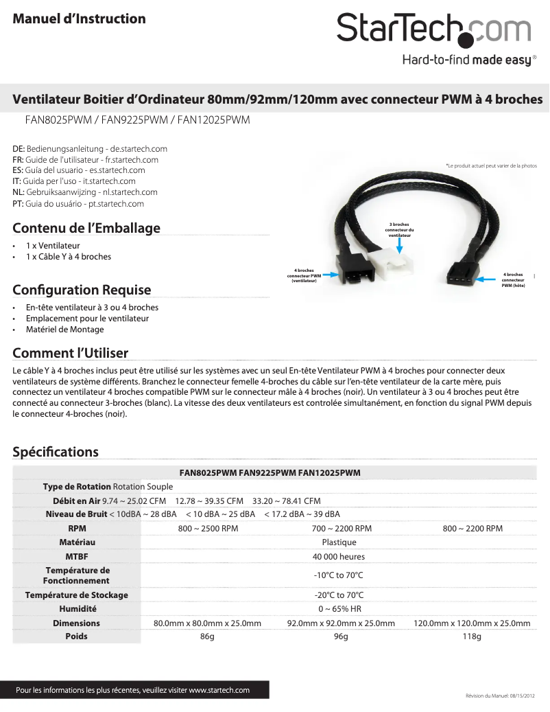 Page 1 de la notice Manuel utilisateur StarTech.com FAN8025PWM