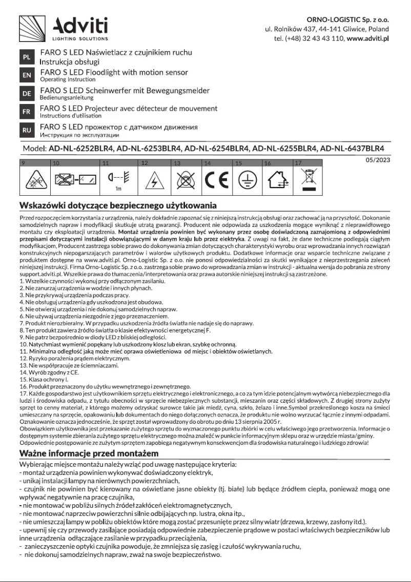Page n°1 - Manuel utilisateur Adviti AD-NL-6252BLR4