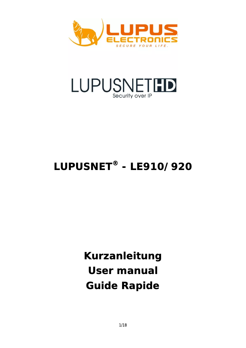 Page n°1 - Manuel utilisateur Lupus Electronics LE920