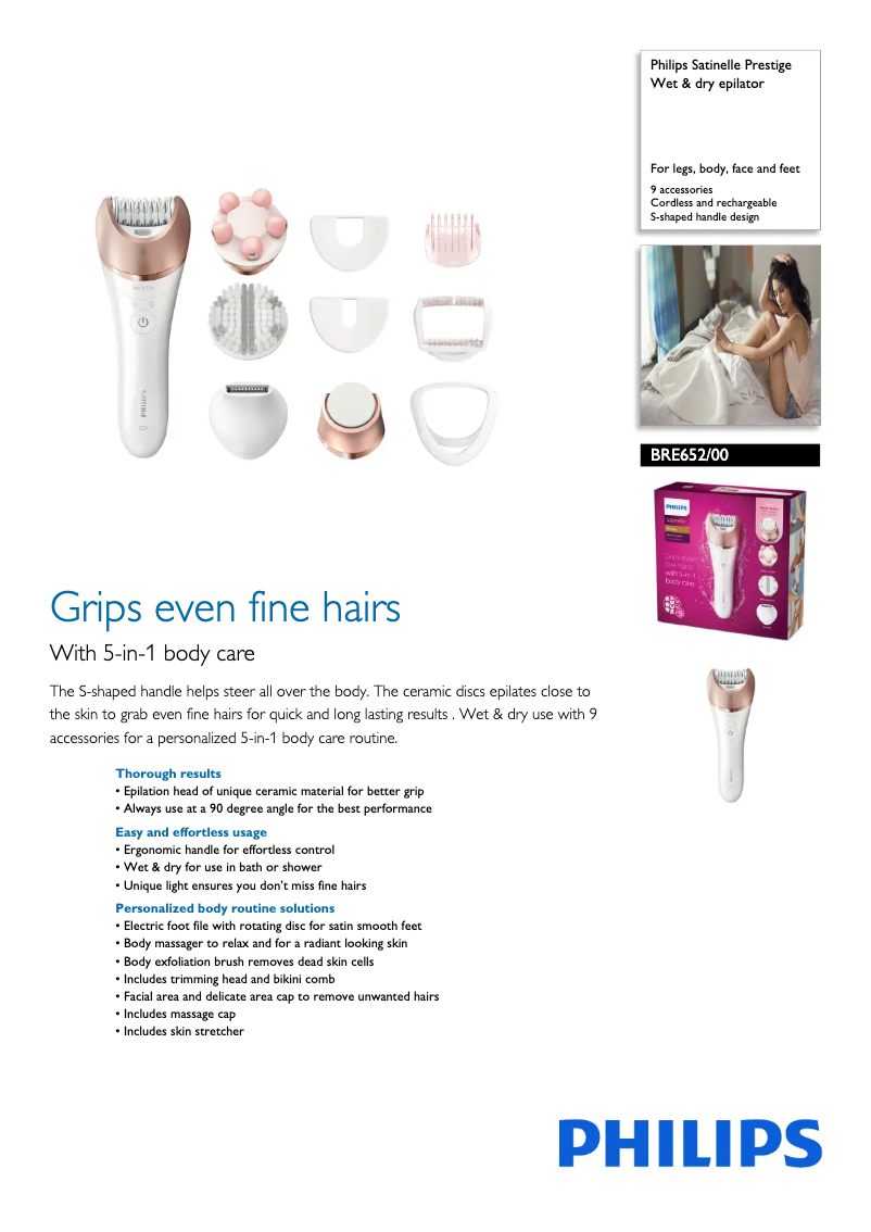Page n°1 - Fiche technique Philips Satinelle Prestige BRE652