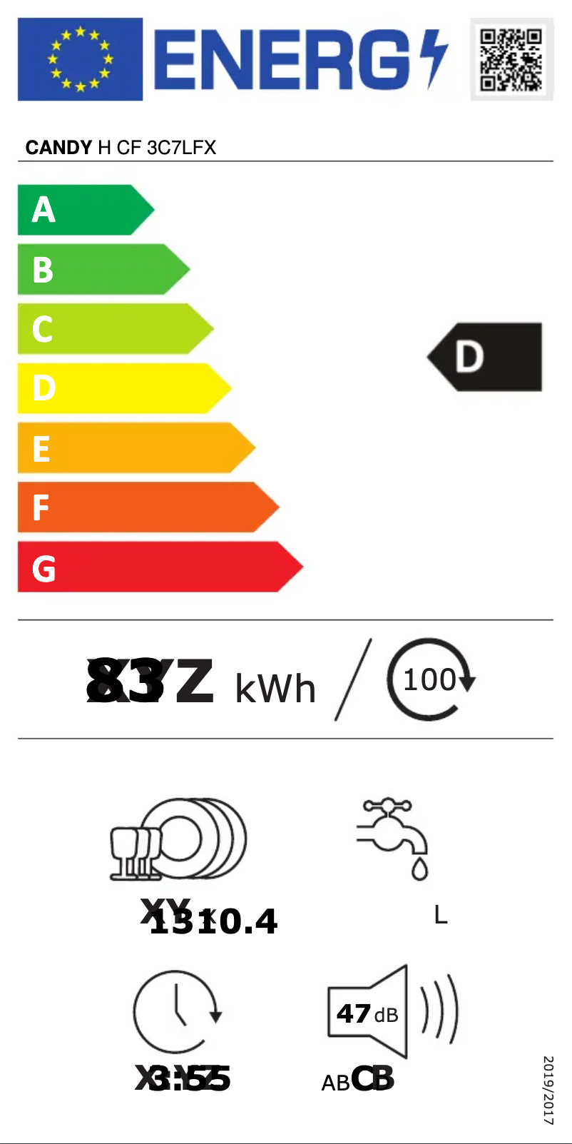 Page 1 de la notice Label énergétique Candy H CF 3C7LFX
