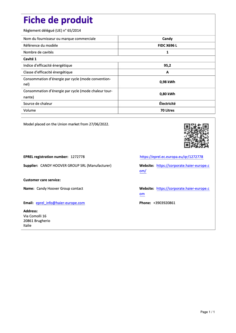 Image de la première page du manuel de l'appareil FIDC X696 L