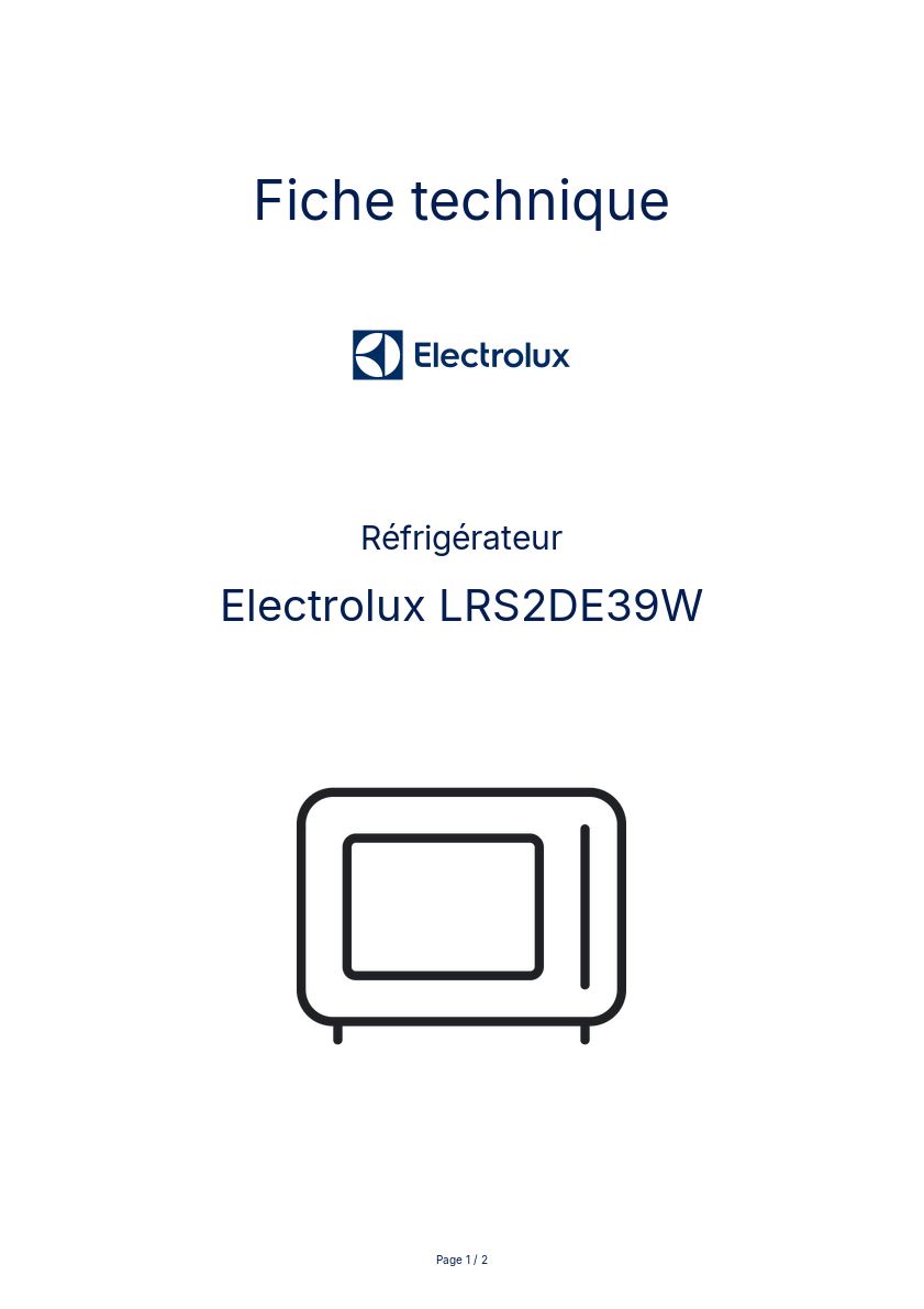 Page n°1 - Fiche technique Electrolux LRS2DE39W