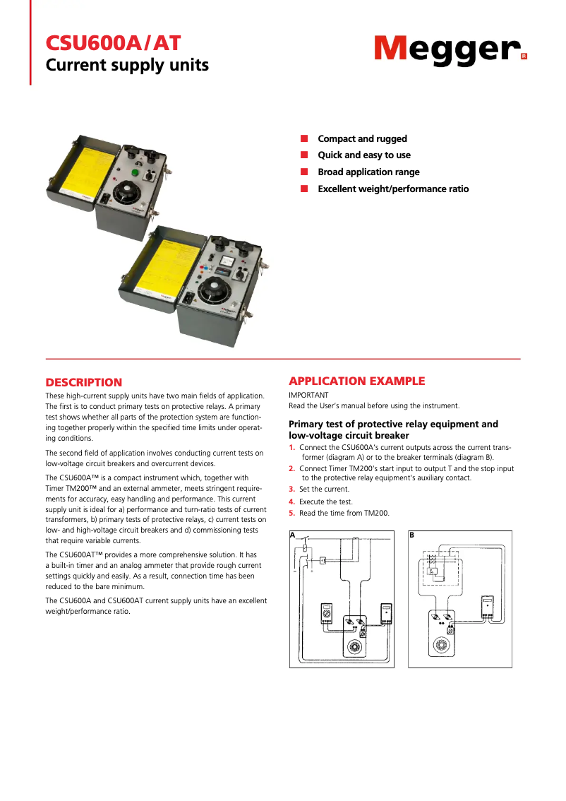 Page 1 de la notice Fiche technique Megger CSU600A