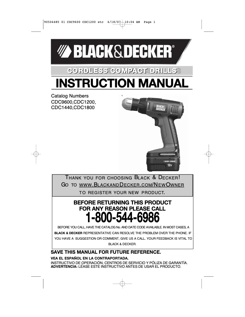 Page 1 de la notice Manuel utilisateur Black & Decker CDC18000