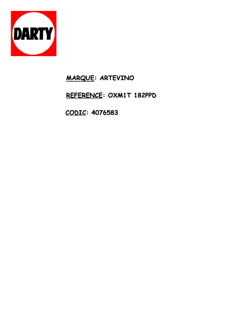 Page n°1 - Manuel utilisateur ArteVino OXM1T182PPD