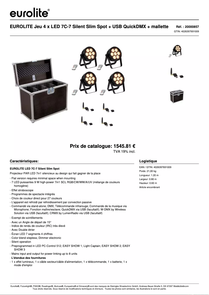 Page 1 de la notice Fiche technique Eurolite LED 4C-7