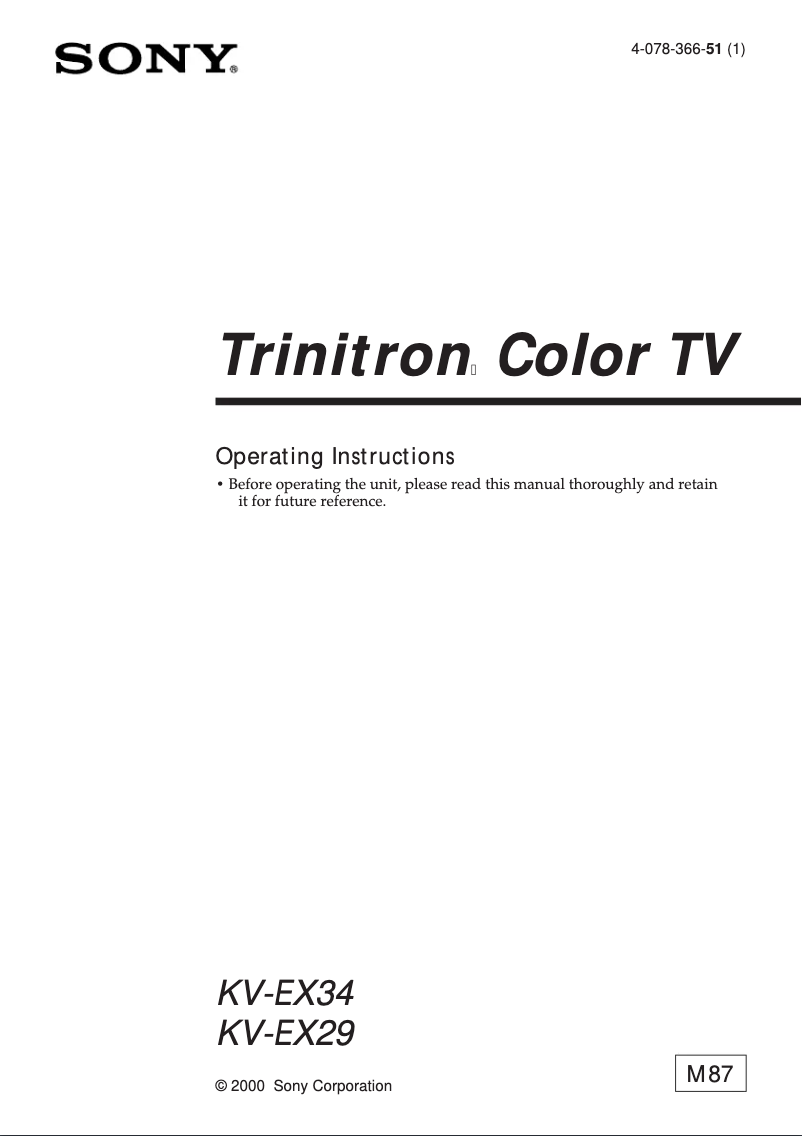 Page 1 de la notice Manuel utilisateur Sony KV-EX29M87
