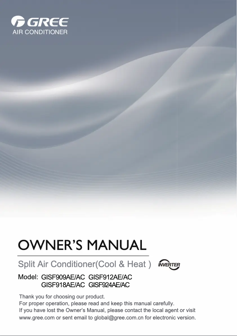 Página 1 del manual Manual de usuario Gree GISF912A