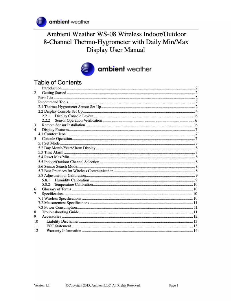 Image de la première page du manuel de l'appareil WS-08