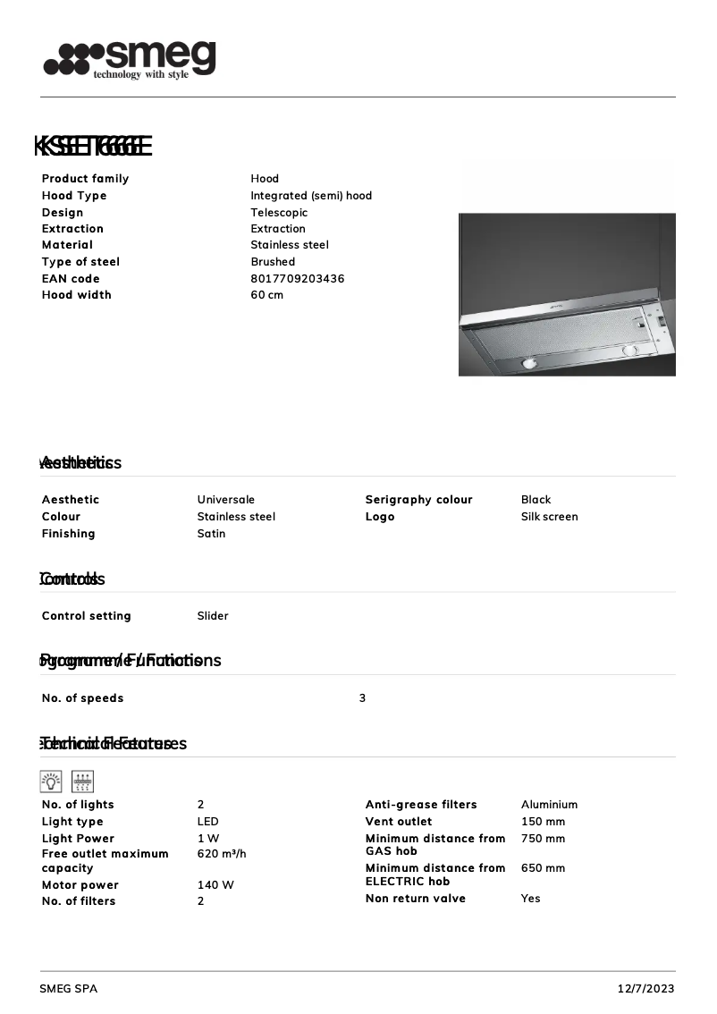 Page n°1 - Fiche technique Smeg KSET66E