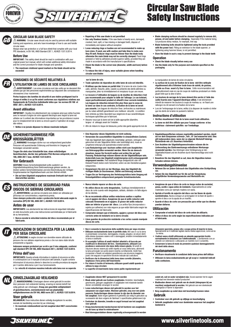 Page 1 de la notice Manuel utilisateur Silverline 991704