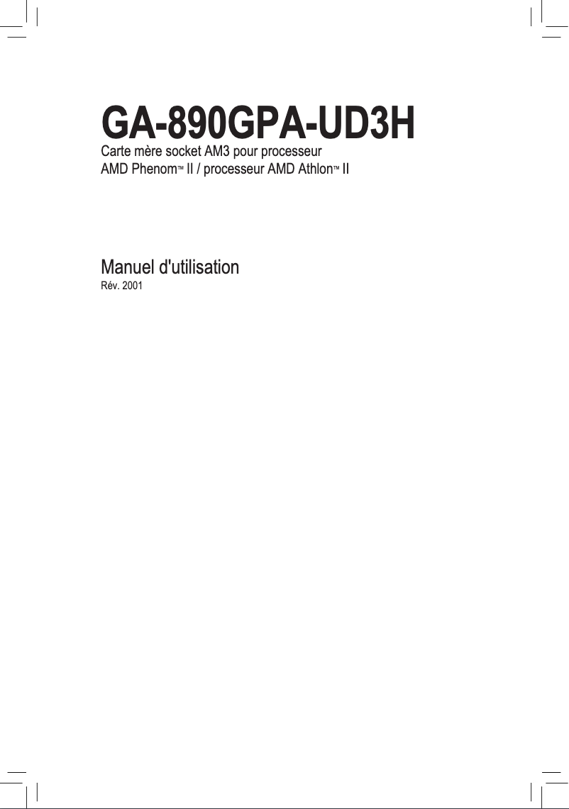 Page 1 de la notice Manuel utilisateur Gigabyte GA-890GPA-UD3H