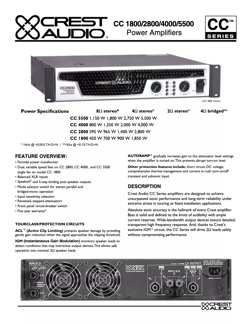 Page 1 de la notice Fiche technique Crest Audio CC 2800