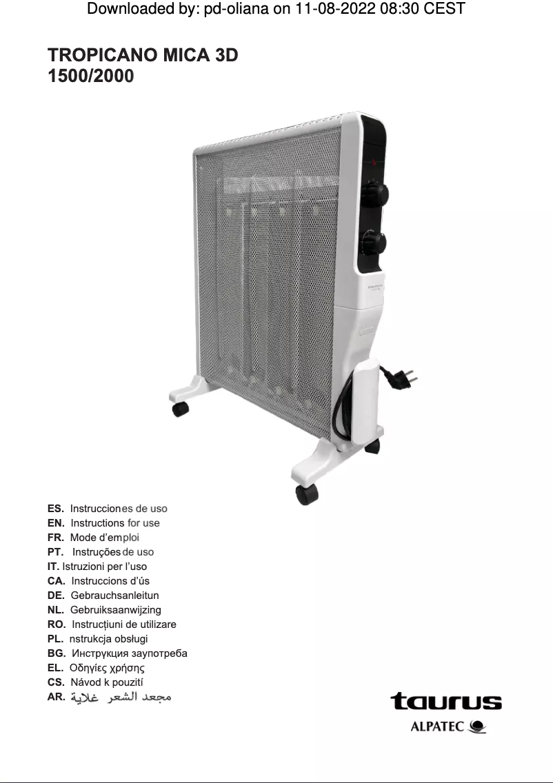 Image de la première page du manuel de l'appareil Alpatec Tropicano Mica 3D 1500