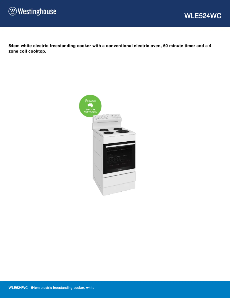 Page 1 de la notice Fiche technique Westinghouse WLE524WC