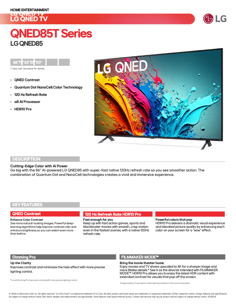 Image de la première page du manuel de l'appareil 50QNED85TUA