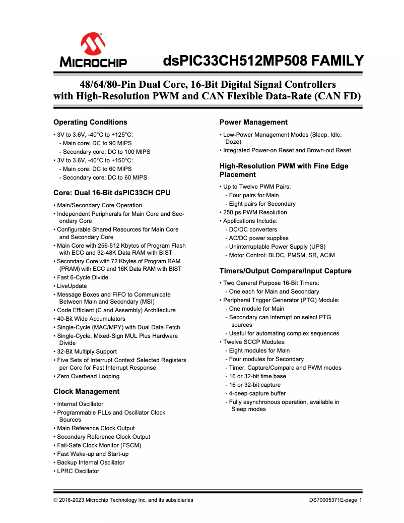 Página 1 del manual Manual de usuario Microchip dsPIC33CH256MP506