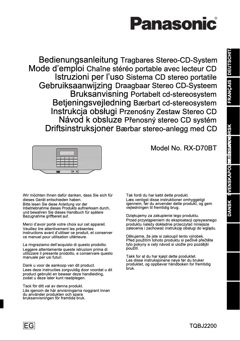 Page 1 de la notice Manuel utilisateur Panasonic RX-D70BT