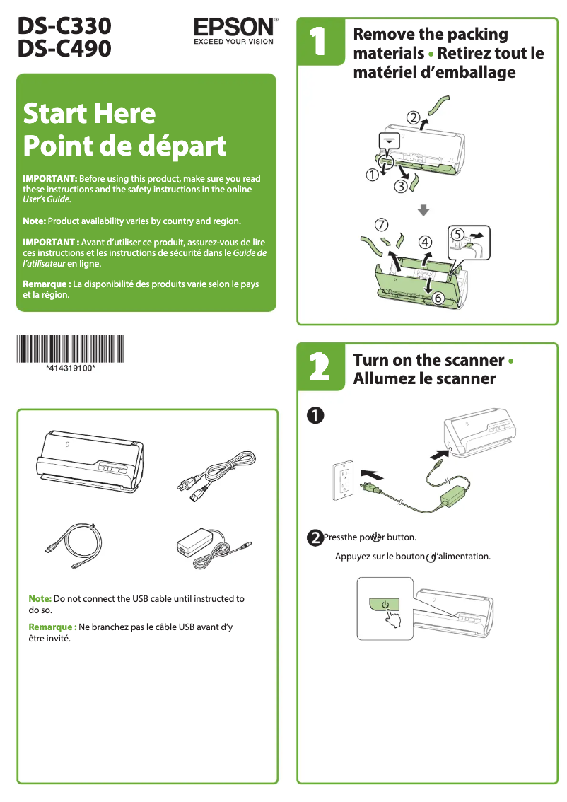 Page 1 de la notice Guide d'installation Epson DS-C330