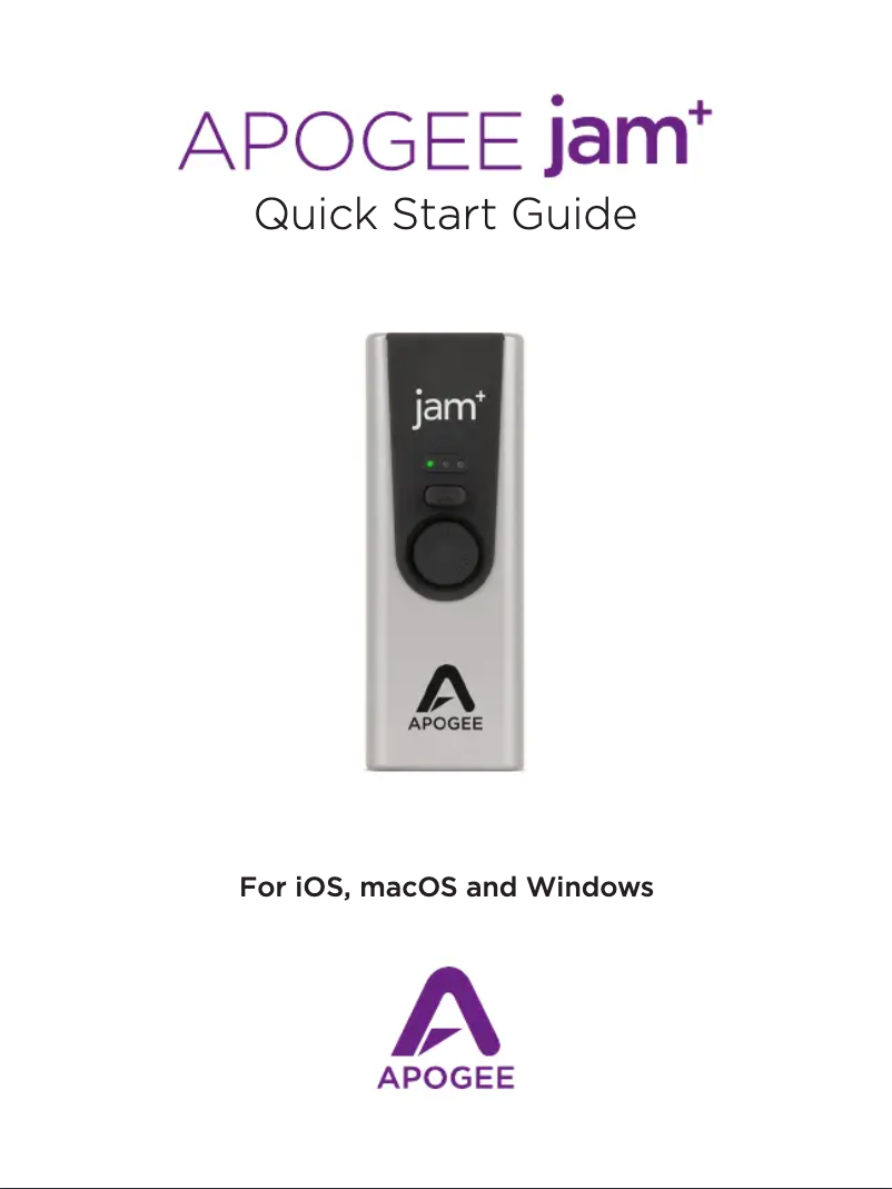 Page n°1 - Manuel utilisateur Apogee JAM+