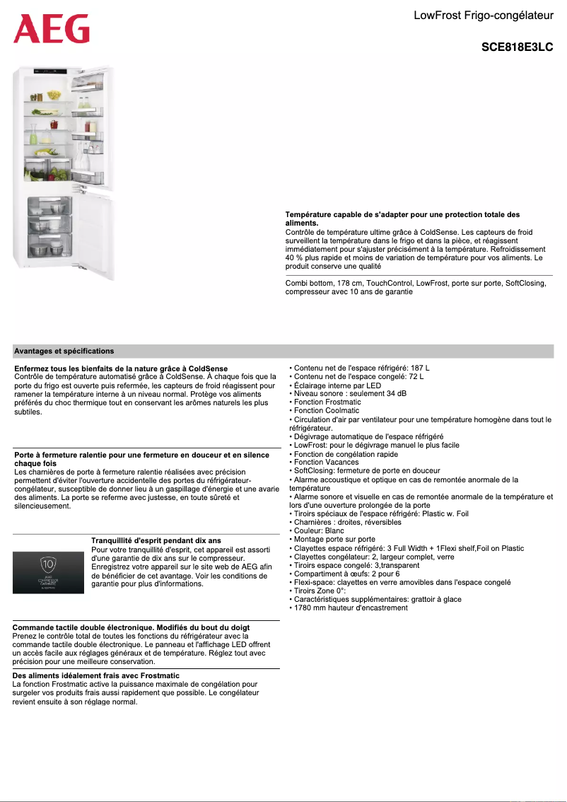 Page 1 de la notice Fiche technique AEG SCE818E3LC