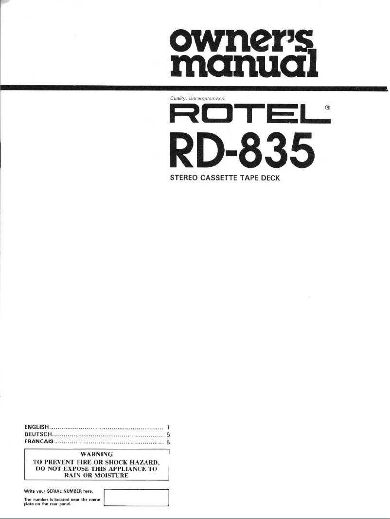 Image de la première page du manuel de l'appareil RD-835