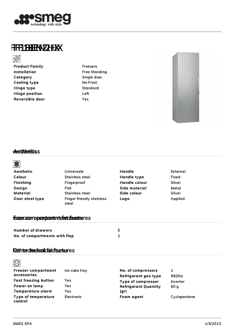Page 1 de la notice Brochure Smeg FF18EN2HX