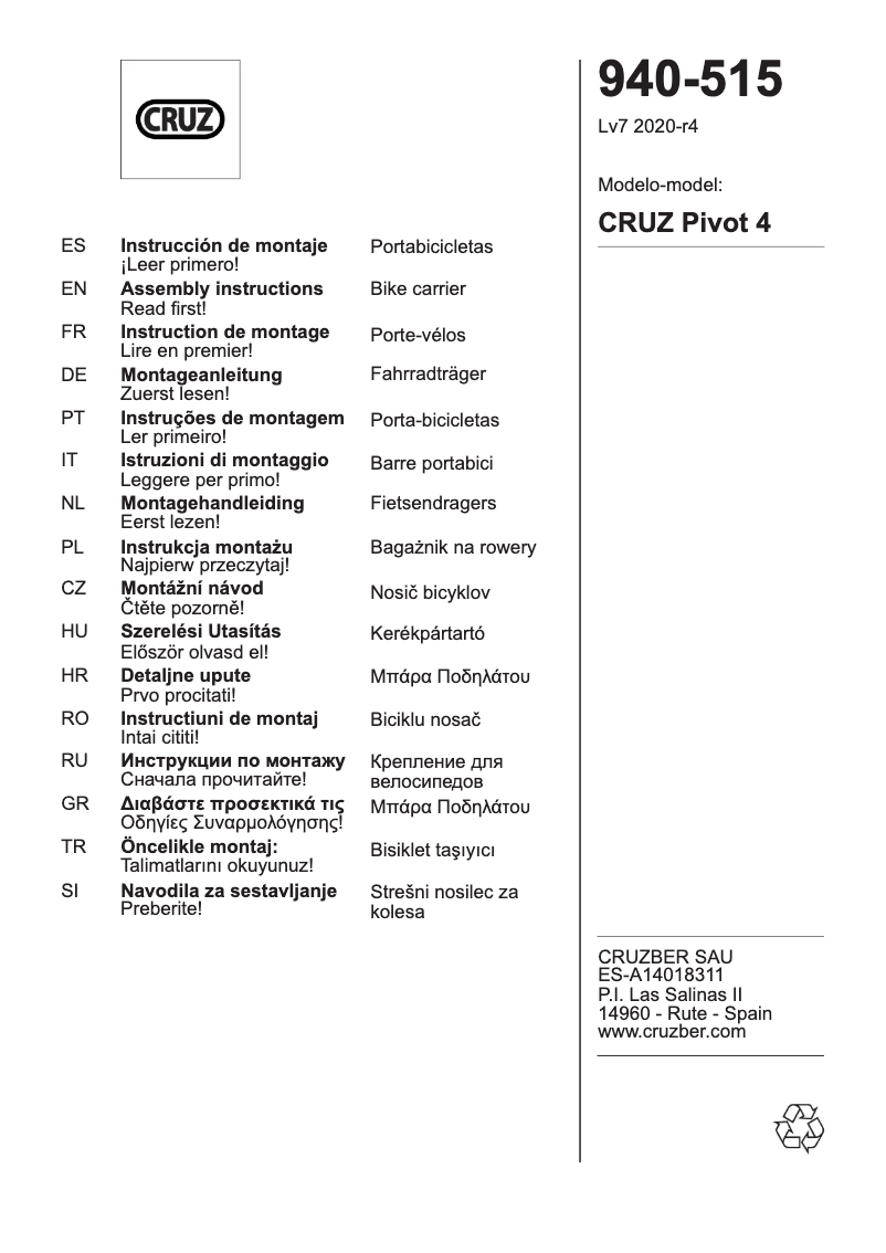 Page n°1 - Instructions de sécurité Cruz Pivot 4