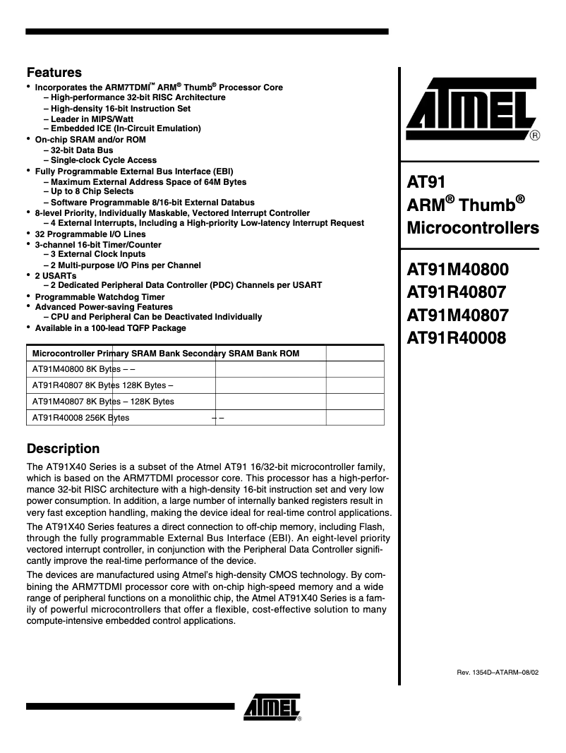 Imagen de la primera página del manual del dispositivo AT91M40800