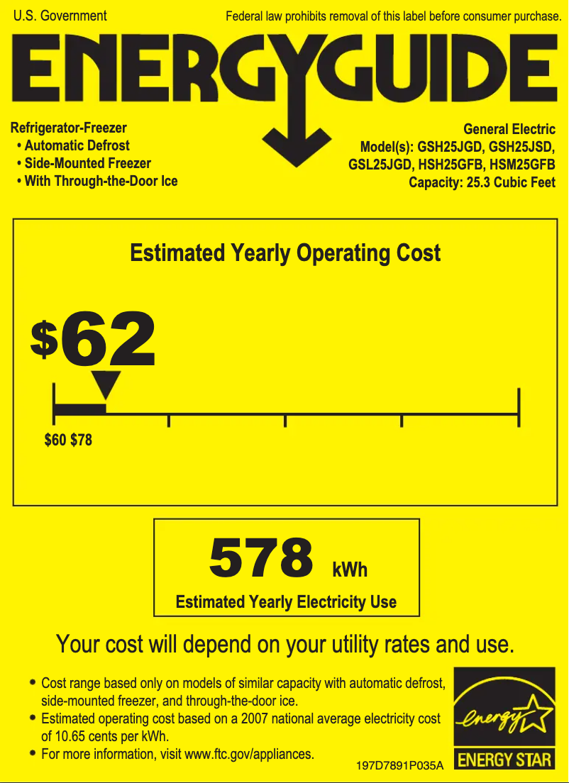 Page n°1 - Label énergétique GE GSH25JSDSS
