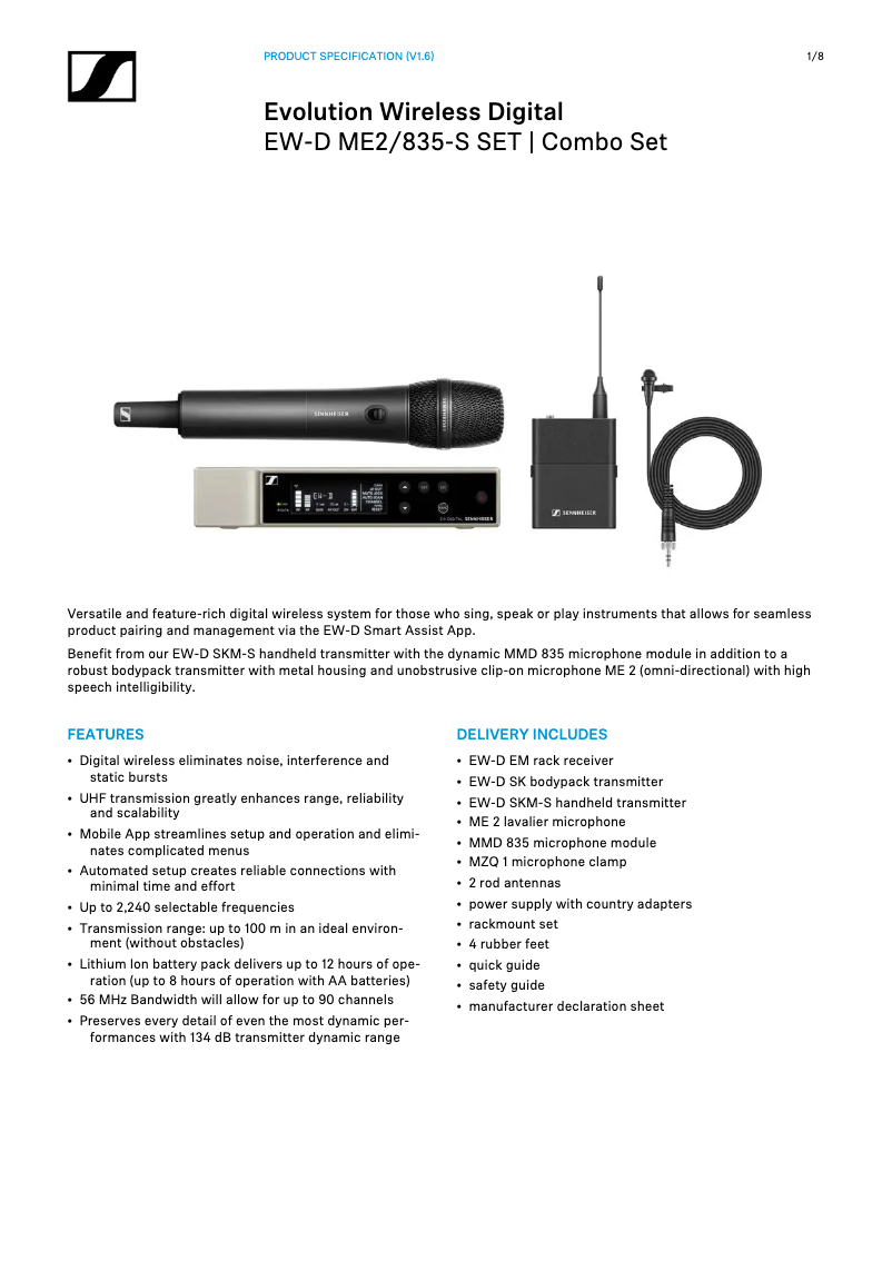 Página 1 del manual Ficha técnica Sennheiser EW-D ME2