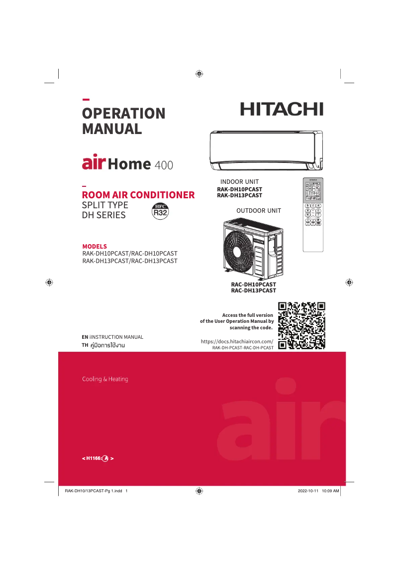 Page 1 de la notice Manuel utilisateur Hitachi RAK-BH24PCAST