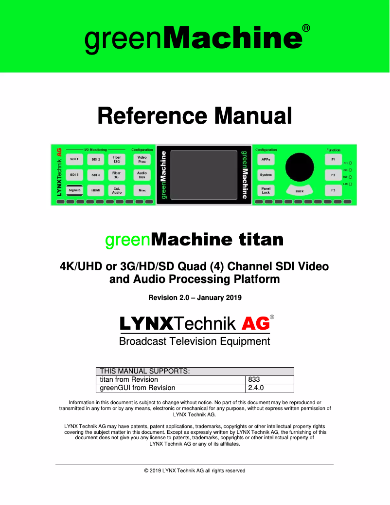 Image de la première page du manuel de l'appareil greenMachine Titan