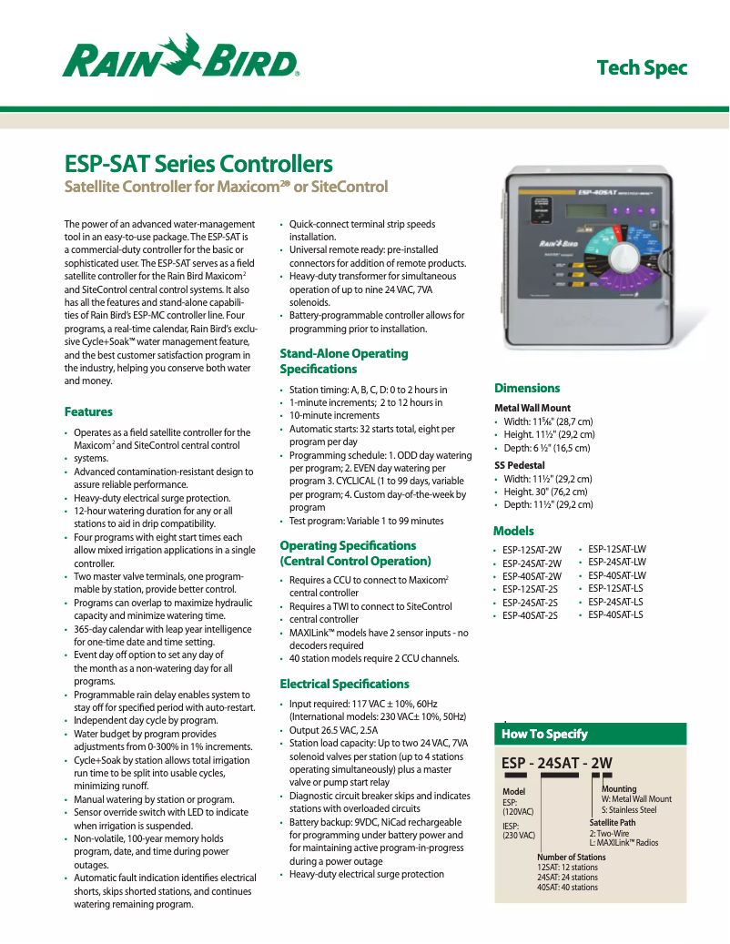 Page 1 de la notice Manuel utilisateur Rain Bird ESP-SAT