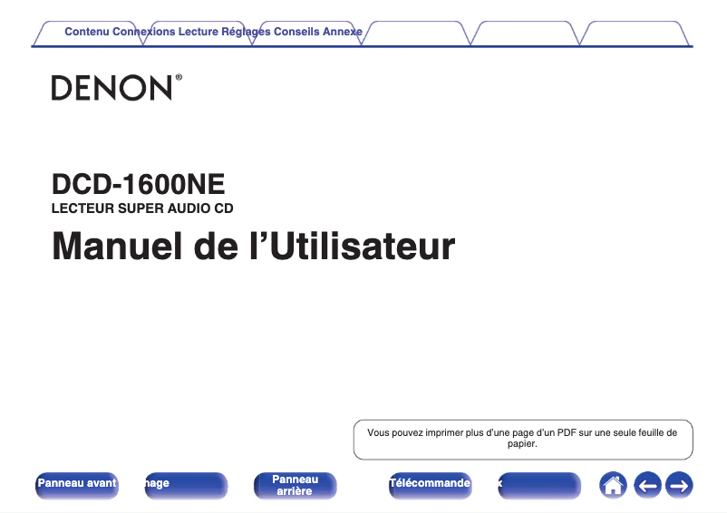Page 1 de la notice Manuel utilisateur Denon DCD-1600NE