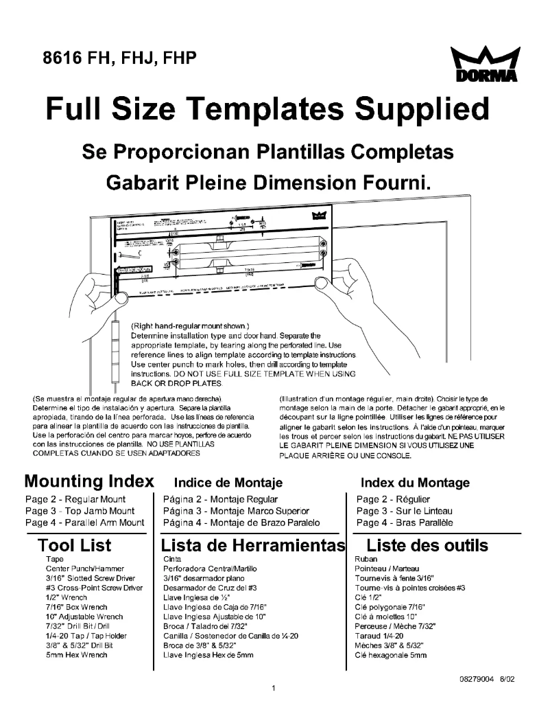 Page 1 de la notice Manuel utilisateur Dormakaba 8600